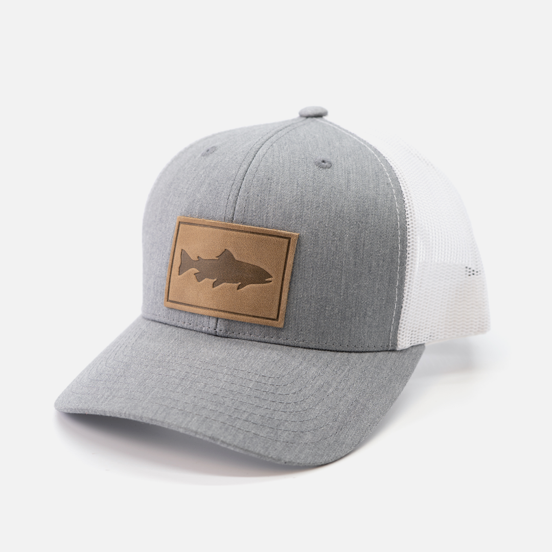 Leather Patch Trucker Style Hat - Fish Stamp